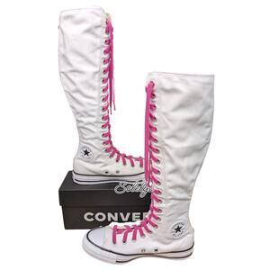Converse CTAS XXHI Womens 6 White Pink Black Canvas Knee High Sneaker Boot NEW